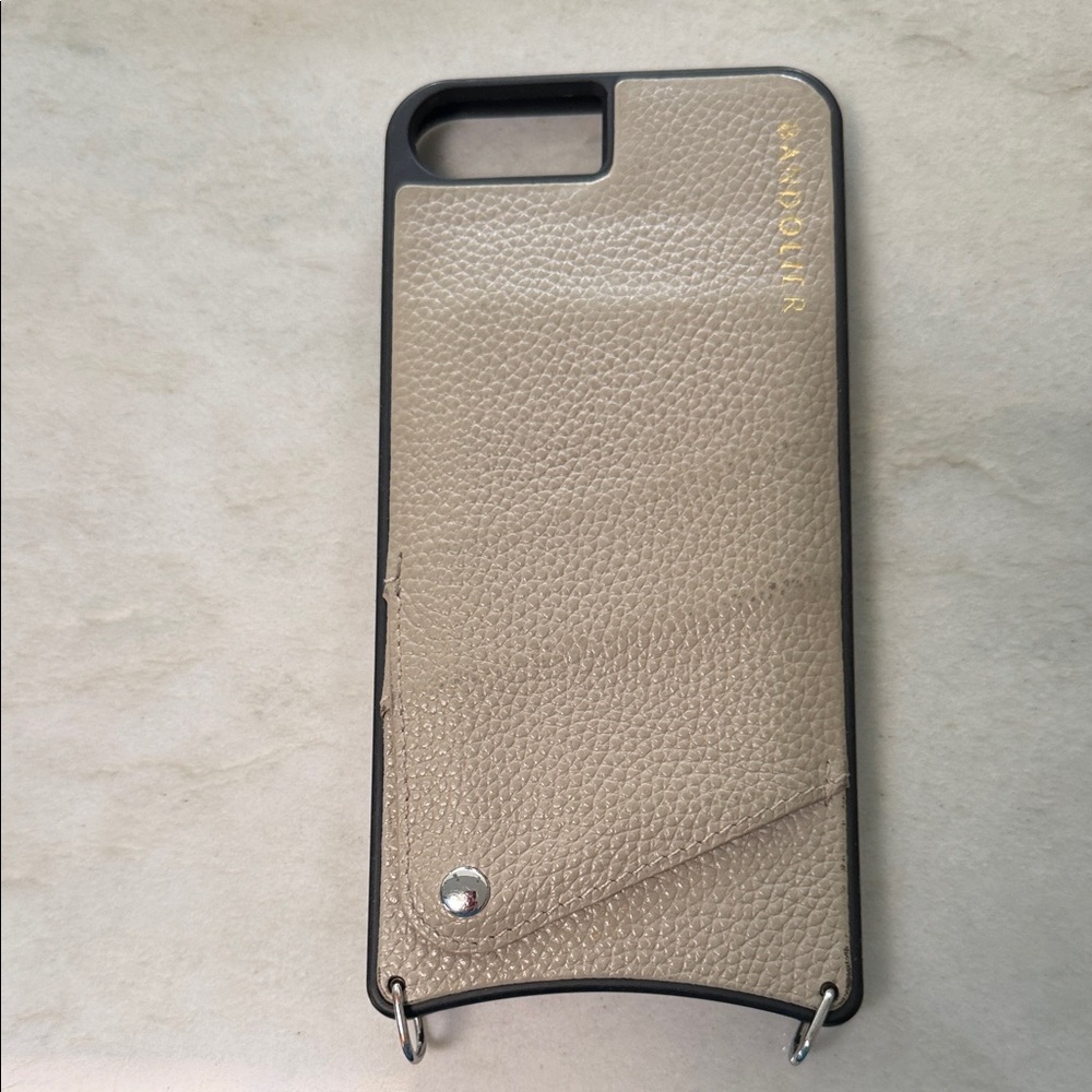 Pebbled Leather Phone Case in Taupe with Gold Accent